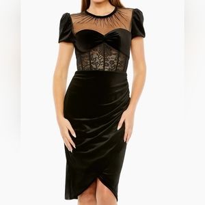 Mac Duggal Lace-Embellished Bustier Midi-Dress Size 10